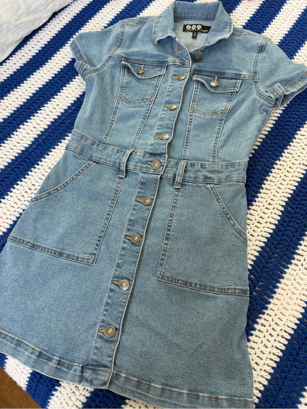 Rewash Light Blue Denim Button-Front Mini Dress